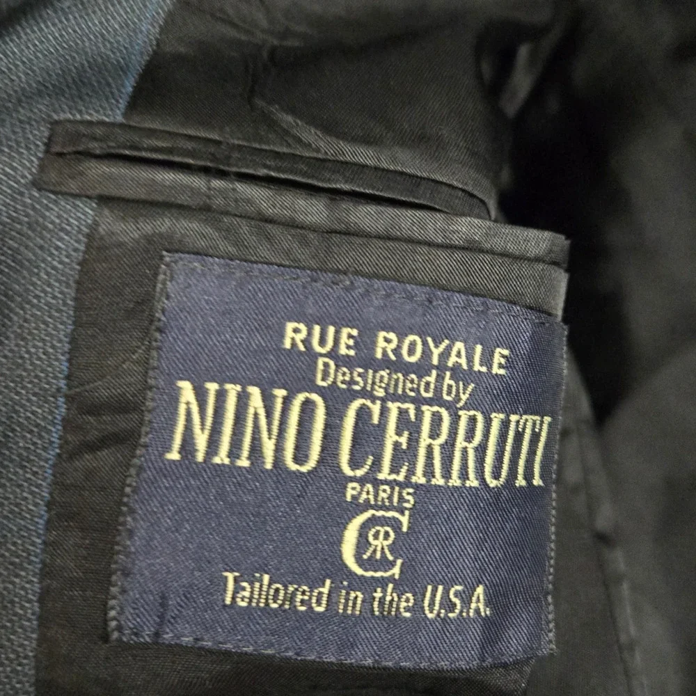 Vintage 80s Nino Cerruti Navy Blue Pinstripe Suit Jacket Blazer USA Size 50R
